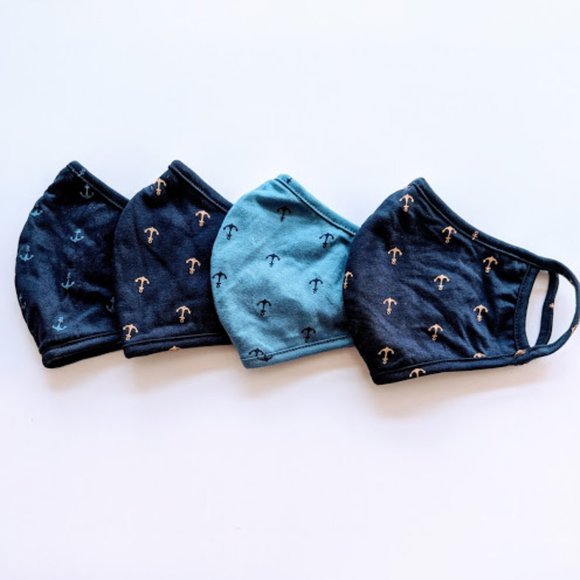 Hand Crafted Accessories - Set 4 Antibacterial Cotton Masks, Anchor design